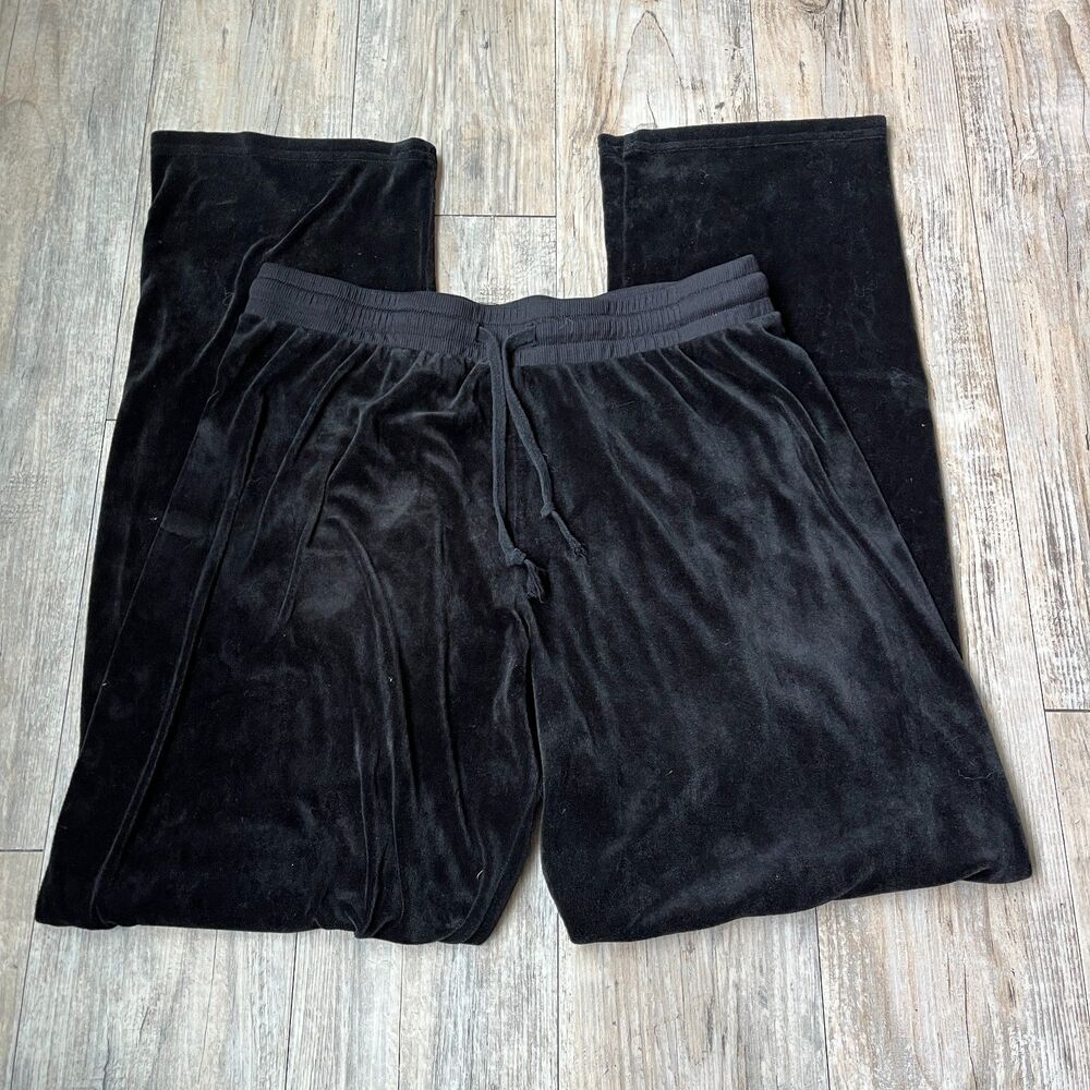 Juicy Couture OG Big Bling Velour Track Pants Black Large Velvet Fuzzy Soft Boot - Picture 2 of 7
